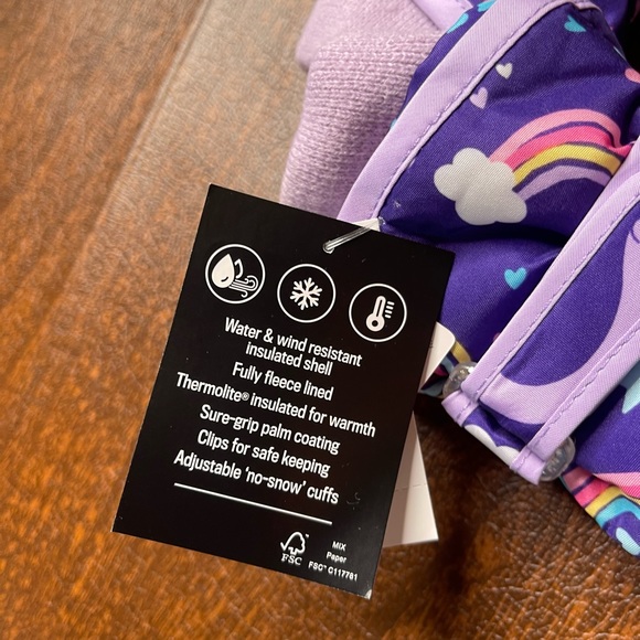 NWT 2t 3t dinosaurs rainbow winter gloves mittens childrens place thermo girls - Picture 3 of 4